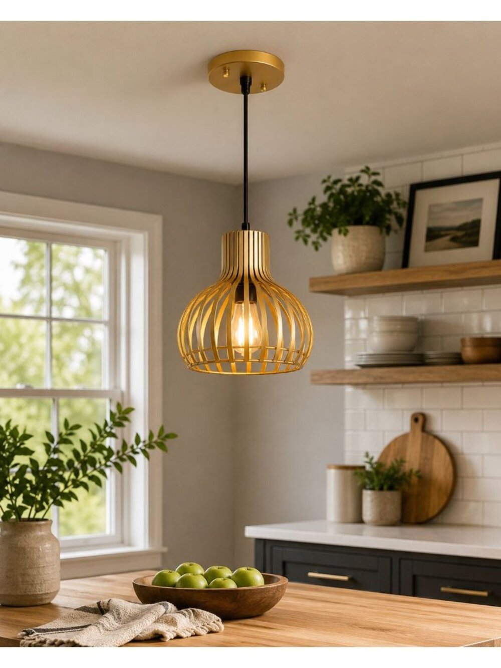 Modern Gold Wire Cage Pendant Light Fixture Hanging Ceiling Lamp E26 9.5" - Picture 2 of 4